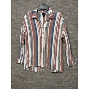 The Buckle Daytrip Striped Blouse Women’s Size S Peekaboo Back Rayon Linen Blend